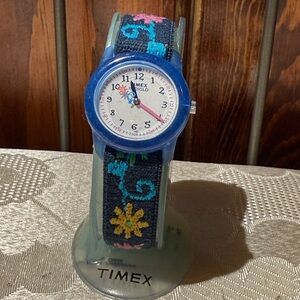 Timex Kids Blue Case Watch with Navy Floral Strap and Pink Hands
